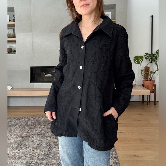 Linen Blend Textured Button-Up or Jacket m- L - Picture 3 of 17